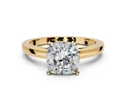 Solitaire Engagement Ring Setting for Cushion Cut Center with Basket Rail and Prong Head in Yellow Gold