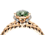 Halo Engagement Ring Setting for Fancy Green Pear-Shaped Center with Rope Twist Split Shank and Prong Head in Rose Gold