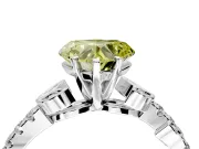 Leaf Motif Engagement Ring Setting for Fancy Yellow Heart-Shaped Center with Pave Band and Prong Head in Platinum