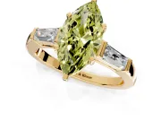 3 Stone Engagement Ring Setting for Fancy Yellow Marquise Center with Tapered Baguettes, Plain Band and Prong Head in Yellow Gold