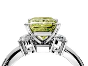 3 Stone Engagement Ring Setting for Fancy Yellow Princess Cut Center with Wide Plain Band and Prong Head in Sterling Silver