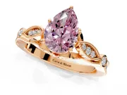 Solitaire Engagement Ring Setting for Fancy Pink Pear-Shaped Center with Marquise and Bezel Accents and Prong Head in Rose Gold