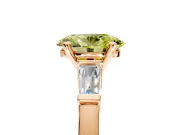 3 Stone Engagement Ring Setting for Fancy Yellow Oval Center with Channel Baguette Accents and Prong Head in Rose Gold
