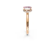 Hidden Halo Engagement Ring Setting for Fancy Pink Radiant Cut Center with Plain Rounded Band and Prong Head in Rose Gold