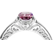 Floral Engagement Ring Setting for Fancy Pink Emerald Cut Center with Four Accent Clusters and Prong Head in Sterling Silver