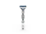 Solitaire Engagement Ring Setting for Fancy Blue Emerald Cut Center with Milgrain Bezel Accents and Prong Head in Sterling Silver