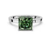 Hidden Halo Engagement Ring Setting for Fancy Green Princess Cut Center with Wide Flat Plain Band and Prong Head in White Gold