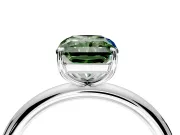Low-Set Solitaire Engagement Ring Setting for Fancy Green Radiant Cut Center with Thin Plain Band and Prong Head in White Gold