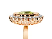 Halo Engagement Ring Setting for Fancy Yellow Oval Center with Milgrain Bezel Rim, Plain Band and Prong Head in Rose Gold