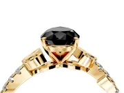 Leaf Motif Engagement Ring Setting for Fancy Black Pear-Shaped Center with Pave Band and Prong Head in Yellow Gold