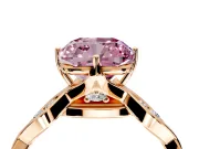 Solitaire Engagement Ring Setting for Fancy Pink Cushion Cut Center with Accented Twist Band and Leaf Prong Head in Rose Gold