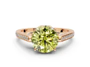 Cathedral Engagement Ring Setting for Fancy Yellow Round Cut Center with Antique-Style Pave Band and Prong Head in Rose Gold
