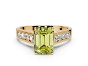 Solitaire Engagement Ring Setting for Fancy Yellow Emerald Cut Center with Round Cut Channel Band and Prong Head in Yellow Gold