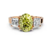 3 Stone Engagement Ring Setting for Fancy Yellow Oval Center with Matching Side Accents and Prong Head in Rose Gold