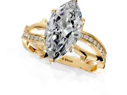 Solitaire Engagement Ring Setting for Marquise Center with Pave and Plain Crossover Band and Prong Head in Yellow Gold