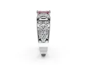 Pave Engagement Ring Setting for Fancy Pink Emerald Cut Center with Curved Accent Rows, Openwork and Prong Head in Platinum