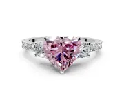 3 Stone Engagement Ring Setting for Fancy Pink Heart-Shaped Center with Round Cut Side Accents and Prong Head in Sterling Silver