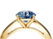 Solitaire Engagement Ring Setting for Fancy Blue Round Cut Center with Flat-Sided Plain Band and Prong Head in Yellow Gold