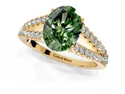 Solitaire Engagement Ring Setting for Fancy Green Oval Center with Pave Split Shank and Prong Head in Yellow Gold