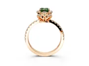 Halo Engagement Ring Setting for Fancy Green Emerald Cut Center with Openwork Halo, Pave Band and Prong Head in Rose Gold