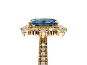 Milgrain Halo Engagement Ring Setting for Fancy Blue Emerald Cut Center with Bezel Point Accents and Prong Head in Yellow Gold