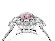 Halo Engagement Ring Setting for Fancy Pink Pear-Shaped Center with Two-Strand Split Shank and Prong Head in Platinum