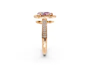 Milgrain Halo Engagement Ring Setting for Fancy Pink Pear-Shaped Center with Three-Sided Pave Band and Prong Head in Rose Gold
