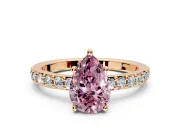 Solitaire Engagement Ring Setting for Fancy Pink Pear-Shaped Center with Round Cut Pave Band and Prong Head in Rose Gold