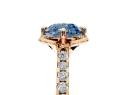Floral Engagement Ring Setting for Fancy Blue Cushion Cut Center with Pave Band and Floral Prong Head in Rose Gold