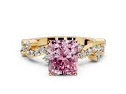 Solitaire Engagement Ring Setting for Fancy Pink Radiant Cut Center with Bar-Station Pave Twist and Prong Head in Yellow Gold