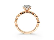 Solitaire Engagement Ring Setting for Round Cut Center with Beaded Bezel Station Band and Prong Head in Rose Gold