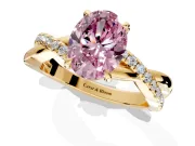Crossover Engagement Ring Setting for Fancy Pink Oval Center with Pave and Plain Strands and Prong Head in Yellow Gold