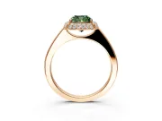 Halo Engagement Ring Setting for Fancy Green Cushion Cut Center with Plain Tapered Band and Prong Head in Rose Gold