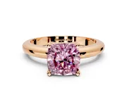 Solitaire Engagement Ring Setting for Fancy Pink Cushion Cut Center with Wire Band and Prong Head in Rose Gold