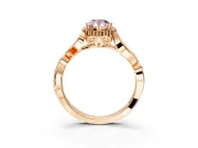 Halo Engagement Ring Setting for Fancy Pink Pear-Shaped Center with Leaf Motif Split Shank and Prong Head in Rose Gold