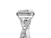 Crossover Engagement Ring Setting for Radiant Cut Center with Pave and Plain Strands and Prong Head in Sterling Silver