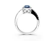 Accent Halo Engagement Ring Setting for Fancy Blue Radiant Cut Center with Full-Length Pave Band and Prong Head in Sterling Silver