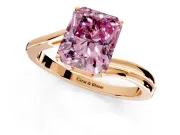 Solitaire Engagement Ring Setting for Fancy Pink Radiant Cut Center with Plain Bypass Twist Band and Prong Head in Rose Gold
