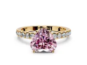 Open Basket Engagement Ring Setting for Fancy Pink Heart-Shaped Center with Pave Band and Prong Head in Yellow Gold