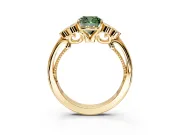 Cluster Engagement Ring Setting for Fancy Green Cushion Cut Center with Bezel Accent Clusters and Prong Head in Yellow Gold