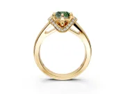 Solitaire Engagement Ring Setting for Fancy Green Cushion Cut Center with Wide Band, Pave Collar and Prong Head in Yellow Gold