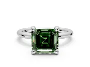 Low-Set Solitaire Engagement Ring Setting for Fancy Green Asscher Cut Center with Thin Plain Band and Prong Head in Platinum