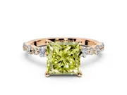 Solitaire Engagement Ring Setting for Fancy Yellow Princess Cut Center with Alternating Size Accents and Prong Head in Rose Gold