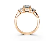 3 Stone Engagement Ring Setting for Emerald Cut Center with Matching Side Accents and Prong Head in Rose Gold
