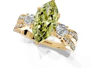 3 Stone Engagement Ring Setting for Fancy Yellow Marquise Center with Pave Twist Band and Prong Head in Yellow Gold