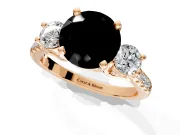 3 Stone Engagement Ring Setting for Fancy Black Round Cut Center with Crossover Basket, Pave Band and Prong Head in Rose Gold