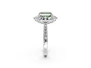 Floral Halo Engagement Ring Setting for Fancy Green Asscher Cut Center with Pave Accents and Prong Head in Sterling Silver