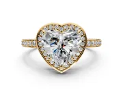 Halo Engagement Ring Setting for Heart-Shaped Center with Metal-Rimmed Halo, Pave Band and Prong Head in Yellow Gold