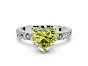 Solitaire Engagement Ring Setting for Fancy Yellow Heart-Shaped Center with XO Engraved Band and Prong Head in White Gold