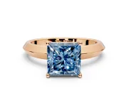 Solitaire Engagement Ring Setting for Fancy Blue Princess Cut Center with Wide Knife Ridge Band and Prong Head in Rose Gold